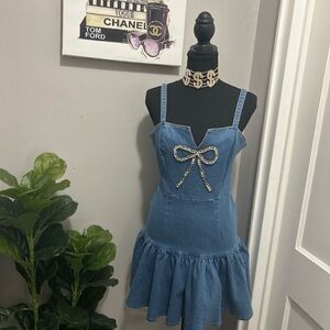 Blue Denim Dress with Bow Detail